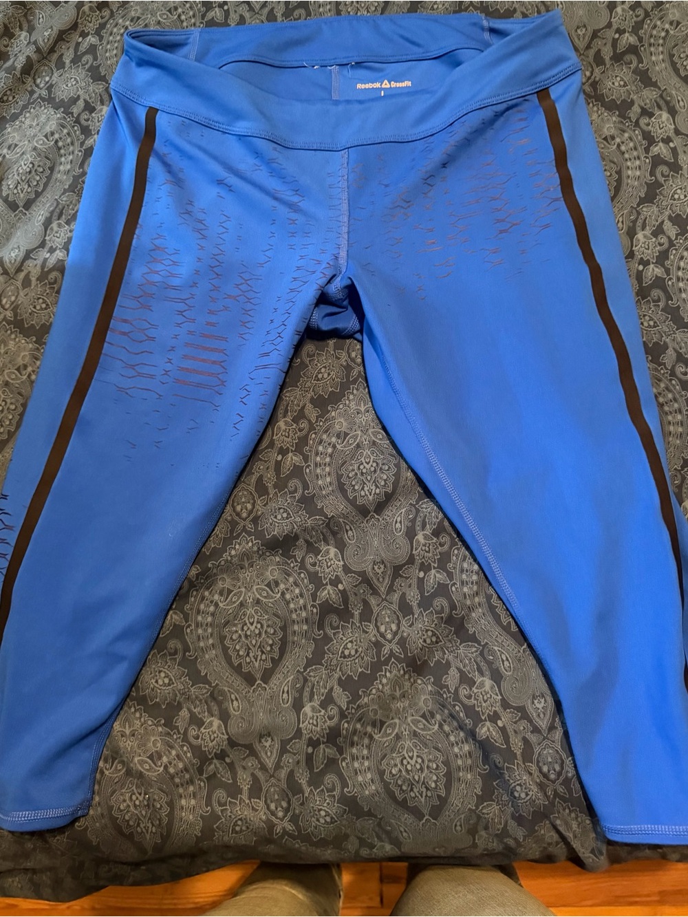 Reebok Blue Leggings with Black Side Stripes